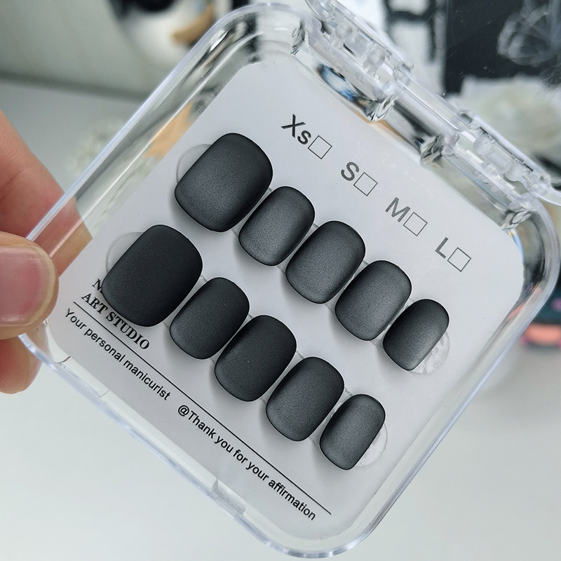 简约纯色磨砂穿戴甲黑色豆豆甲美甲贴片可拆卸假指甲贴片显白甲片,淘宝优惠券,粉丝福利购,淘宝优惠卷