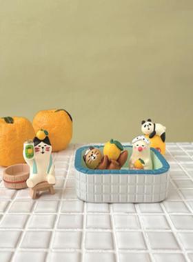 新款直销日式杂货zakka 柚子泡澡系列猫咪树脂小型摆件日式猫微缩