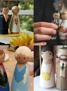 5Pcs Creative Five People Wooden Peg Dolls Toy People Manual