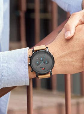 Men's waterproof belt Watch个性多功能六针男士石英手