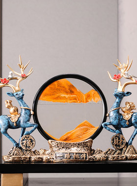 速发创中流沙画鹿摆件新办式客厅意公室酒柜电视柜家居装饰品乔迁