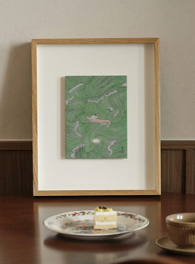 景德镇艺术家原创瓷板画新中式中古小众客厅卧室柚木榫卯装饰挂画