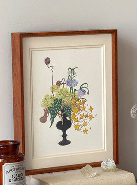 【原版授权】植物花复古中古浮雕肌理客厅背景挂画卧室玄关装饰画