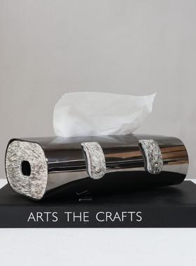 现代轻GT-F128奢枪色不锈钢马毛纸巾盒面样板间餐厅几桌创意抽茶