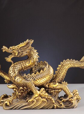 铜龙摆件招财纯铜十二生肖龙形吉祥物五爪金龙汉青龙御波龙腾四海