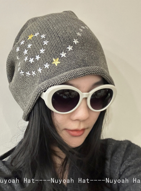 秋冬美式复古铆钉星星堆堆针织帽