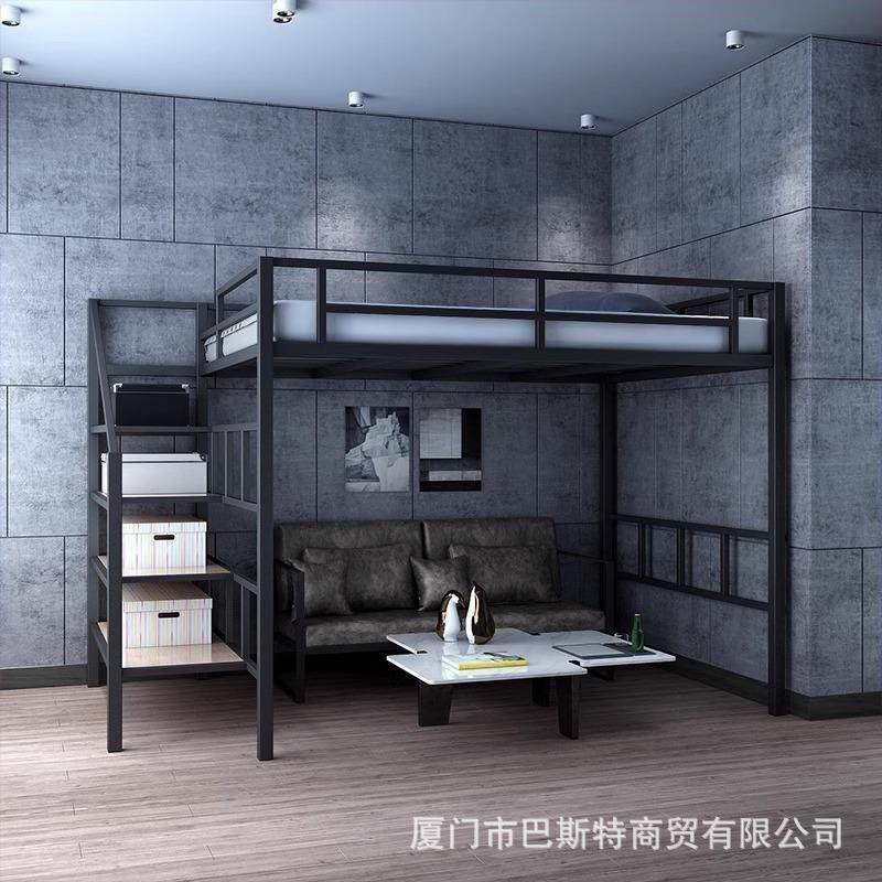 铁艺双人上层下空铁架小楼阁式架空室内高架双层上床下桌床北欧风,淘宝优惠券,粉丝福利购,淘宝优惠卷