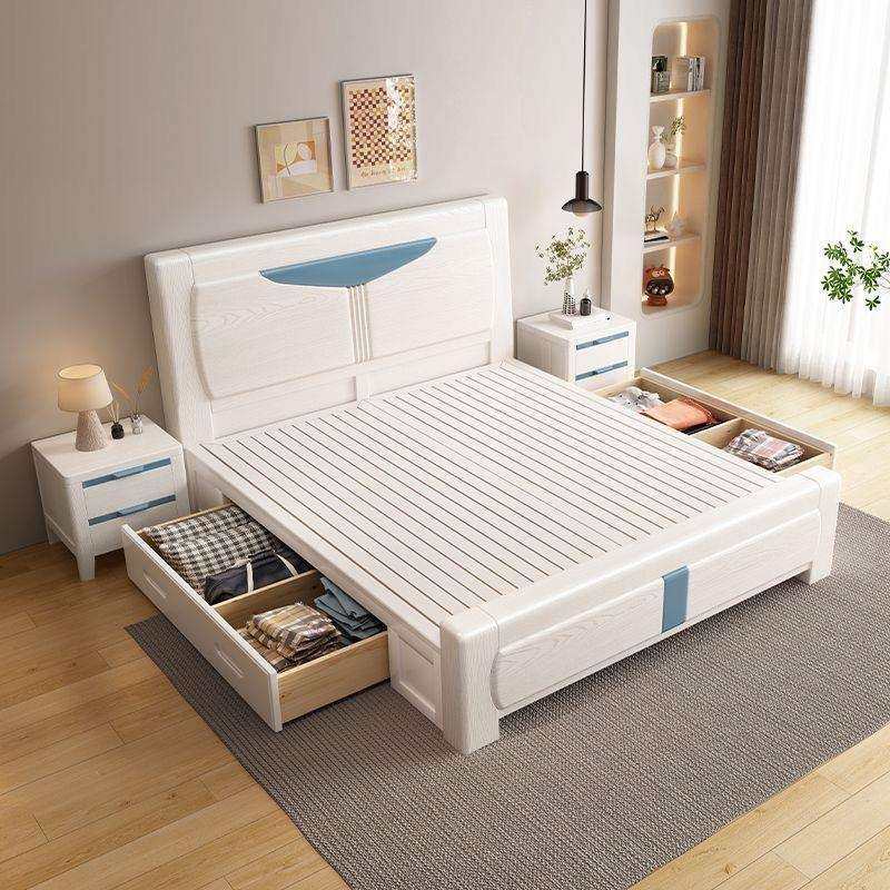现代简约实木床1.8米大床1.5米拼色北欧床气压储物床高箱双人婚床,淘宝优惠券,粉丝福利购,淘宝优惠卷