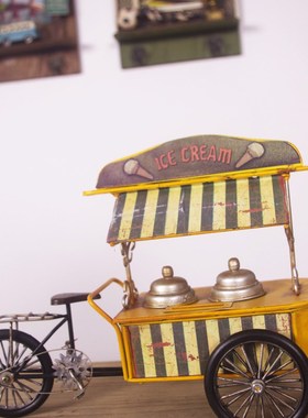 单车自行车雪糕手推车模型冰淇淋餐汽车甜品店咖啡店摆件女孩礼物