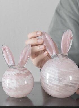 柏梵轻奢创意抽象琉璃兔子摆件高档桌面装饰摆件客厅酒柜书柜装饰