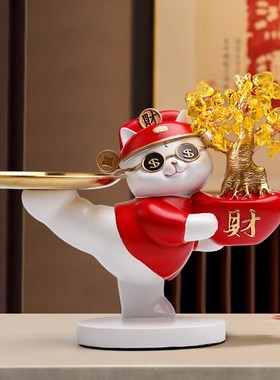 招财猫财树收摆件办公室发银台玄关摇钱树财源广进乔迁开业礼物