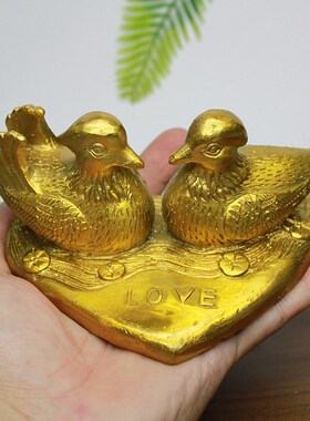 纯铜家居客厅工艺品结婚订婚礼物情人节爱心摆件鸳鸯戏水婚房装饰