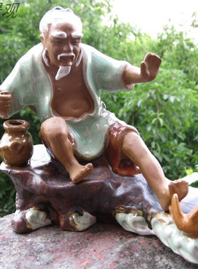 网红假山盆景摆件配件陶瓷大号钓渔翁F人物吸水石水族花园造景庭