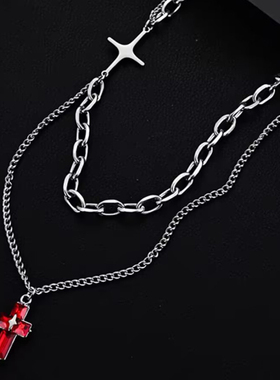 红色系十字架项链男小众潮牌