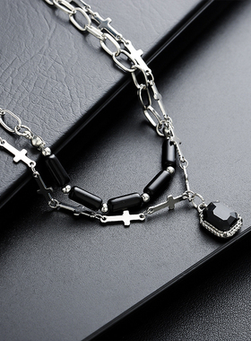 双层叠戴拼接项链男小众轻奢
