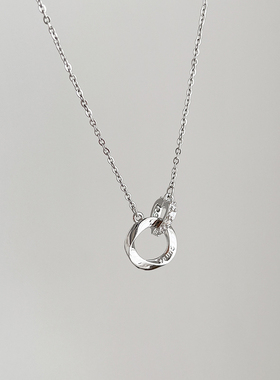 气质银色项链女高级感轻奢小众大气高档毛衣链吊坠双环锁骨链配饰