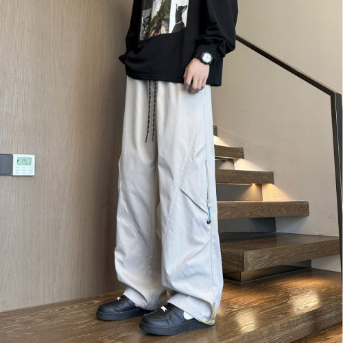 美式工装休闲运动裤男士春秋季潮牌宽松百搭青少年直筒阔腿裤长裤 - 图0