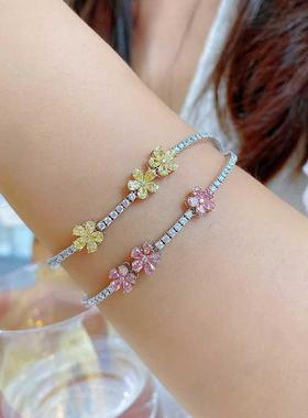 Simulation pink golden tourmaline five-leaf clover brlet wom