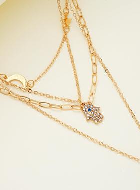 4-piece necklace set跨境饰品 恶魔之眼手掌星月项链4件套女项饰
