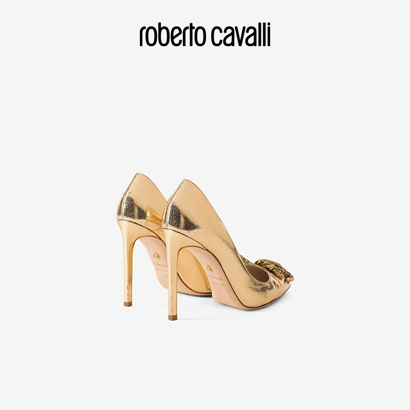 RC女士单鞋 2023秋冬新品金属镜面蛇形图案高跟鞋Roberto Cavalli