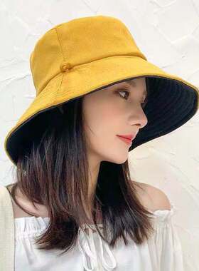 休闲百搭双面纯色渔夫帽女春夏