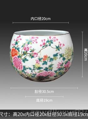 正品景德镇陶财摆瓷器聚宝盆摆件招聚财中式家居饰品客厅玄关养鱼