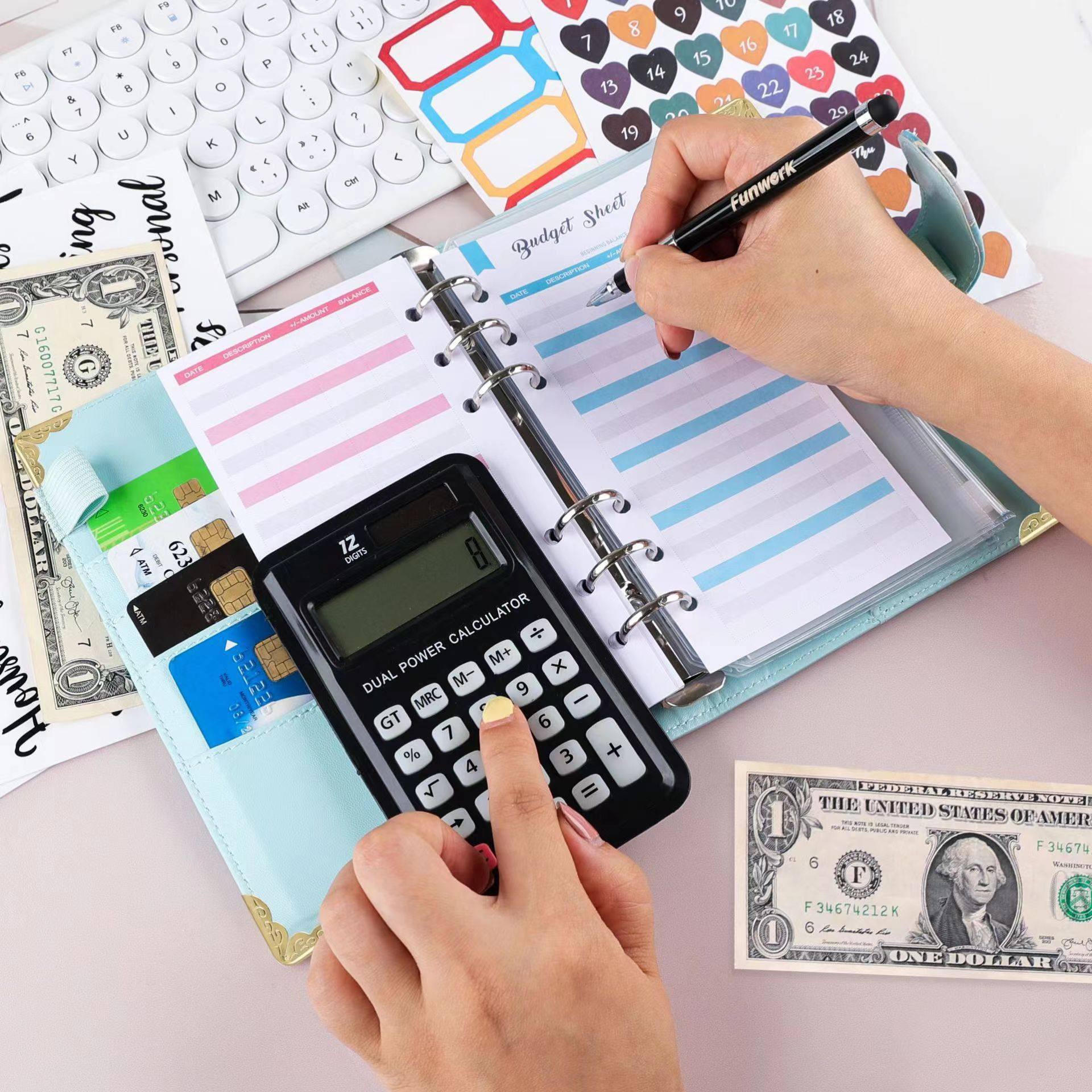 跨境亚马逊a6活页本现金信封预算笔记本PU活页手账本带贴纸活页夹,淘宝优惠券,粉丝福利购,淘宝优惠卷