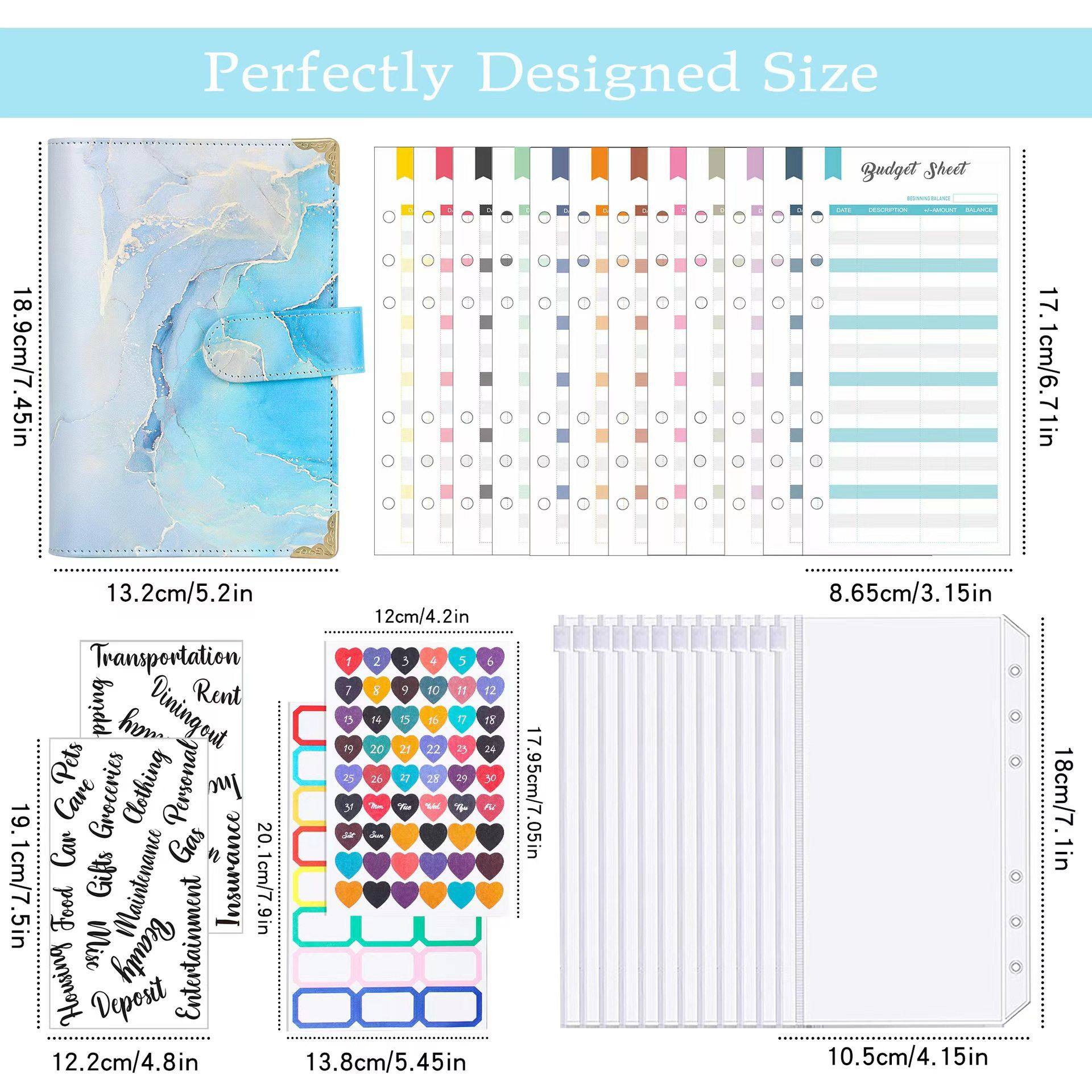 跨境亚马逊a6活页本现金信封预算笔记本PU活页手账本带贴纸活页夹,淘宝优惠券,粉丝福利购,淘宝优惠卷