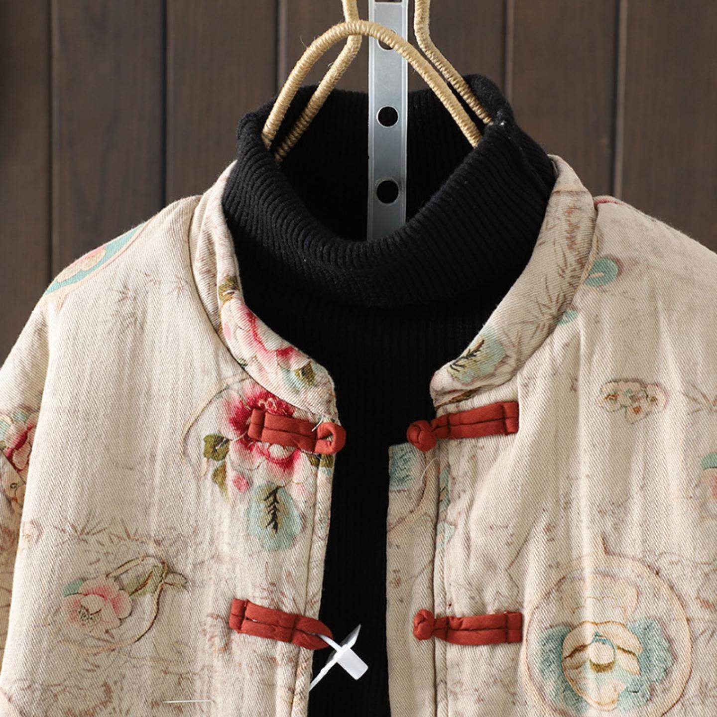 2025秋冬款复古民族风改良宽松休闲中式印花夹棉盘扣棉上衣外套女,淘宝优惠券,粉丝福利购,淘宝优惠卷