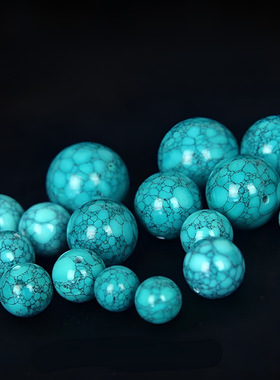 高瓷绿色松石菱镁矿单珠水草纹铁线圆珠散珠文玩金刚星月手串配珠