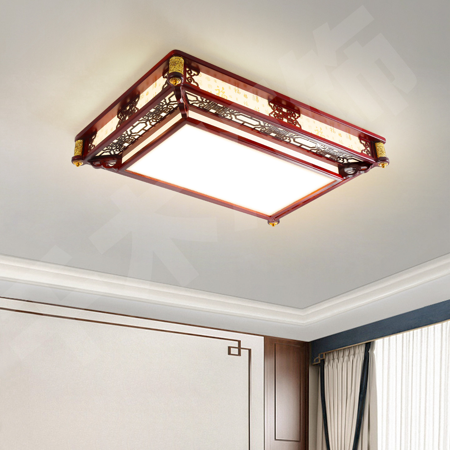 新中式吸顶灯客厅主卧室灯LED长方形仿古餐厅大气中国风实木灯具,淘宝优惠券,粉丝福利购,淘宝优惠卷