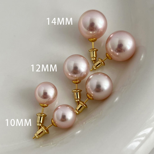 西大班 人造澳白仿日本粉光akoya珍珠耳钉纯银女伴彩无耳洞耳夹饰 - 图2