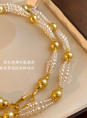 西大班赫本风多层编织珍珠毛衣链