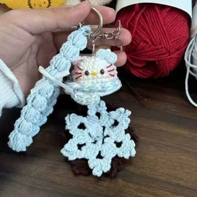 手工编织毛线钩针自制迷你kitty雪花风铃钥匙包包小挂件diy材料包,淘宝优惠券,粉丝福利购,淘宝优惠卷