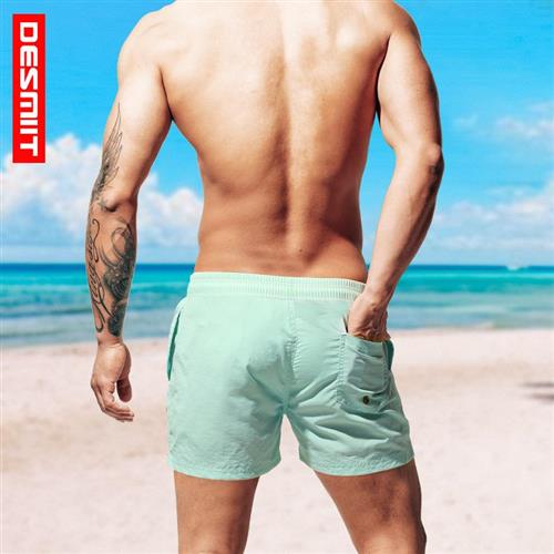 新款裤休闲短裤沙滩男速干分宽松三夏季度假运动健身纯色海边泳裤 - 图0
