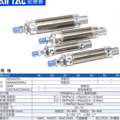 亚德客气缸MAC50X25X50X75X100X125X150X200X250X300-35S-CA-CM-U - 图1