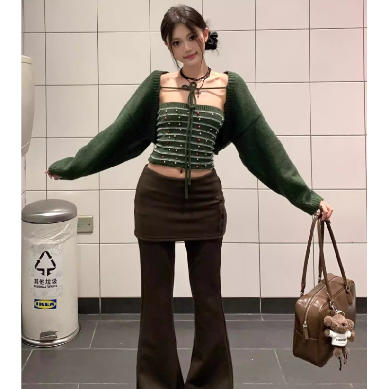 辣妹重工钉珠抹胸系带针织开衫两件套女2026春季新款独特绝美上衣,淘宝优惠券,粉丝福利购,淘宝优惠卷