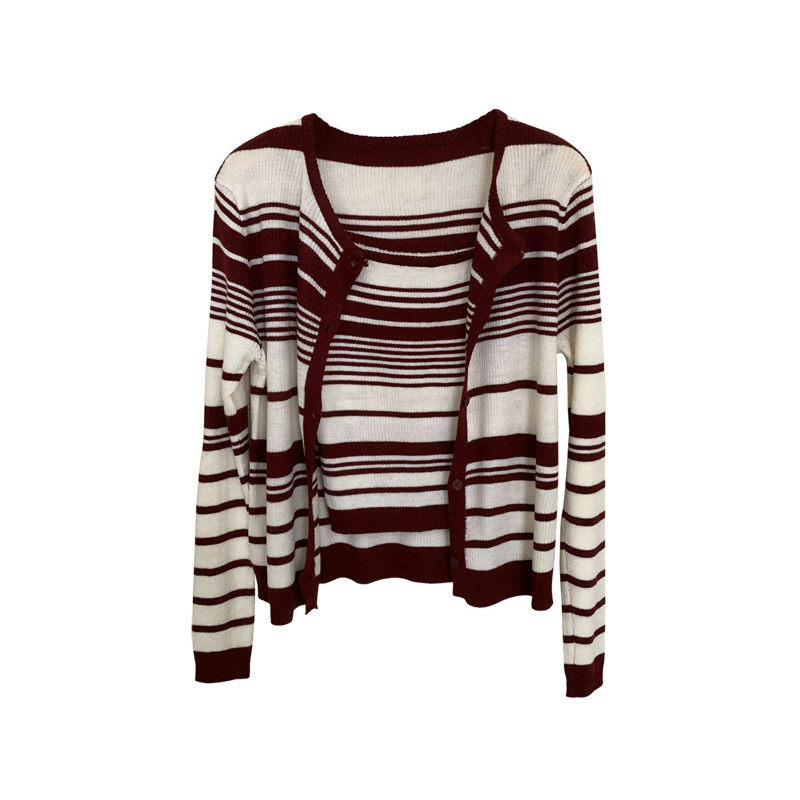 条纹针织吊带开衫两件套女2026春秋新款韩版时尚百搭修身显瘦上衣,淘宝优惠券,粉丝福利购,淘宝优惠卷