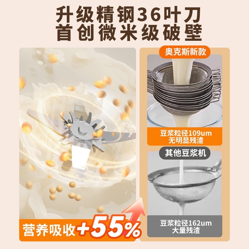 奥克斯破壁豆浆机家用全自动静音破壁机料理榨汁机一体多功能小型,淘宝优惠券,粉丝福利购,淘宝优惠卷