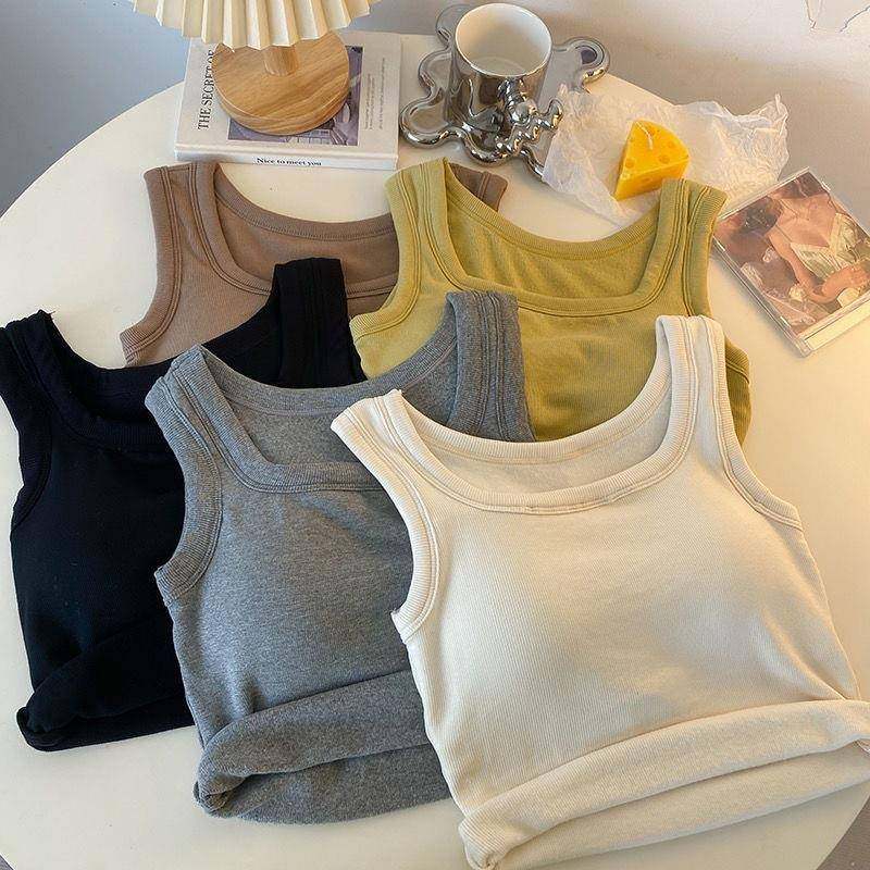秋冬磨毛保暖无袖背心女带胸垫修身内搭外穿打底上衣美背方领内衣,淘宝优惠券,粉丝福利购,淘宝优惠卷