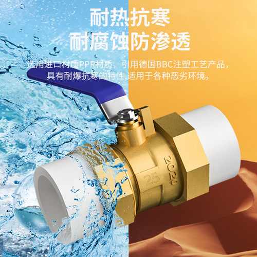 正品 PPR双活接20铜球阀25热熔32阀门4分6分双头活接水管配件开关 - 图0