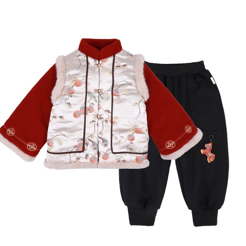 新中式唐装男童加厚衣服儿童圣诞演出服套装拜年服棉服两件套冬款,淘宝优惠券,粉丝福利购,淘宝优惠卷