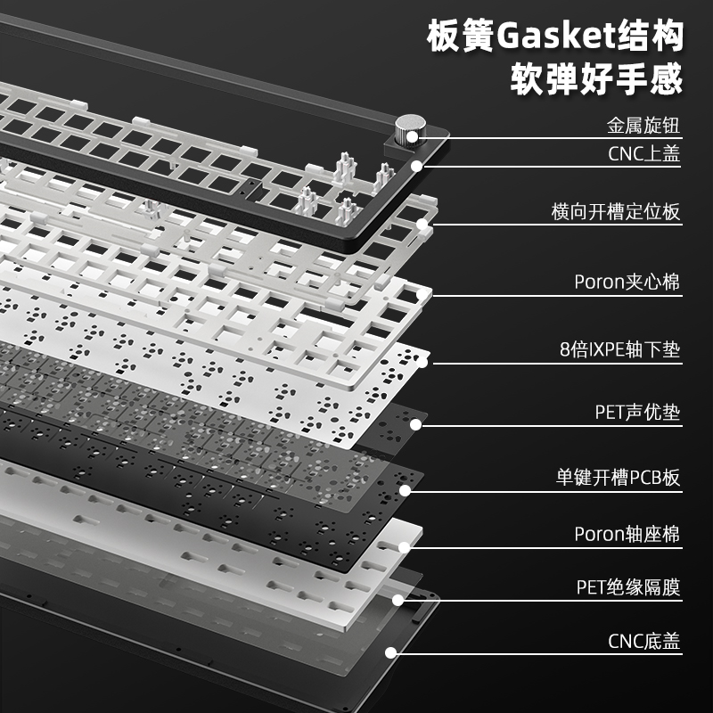 新盟A66铝坨坨机械键盘套件客制化三模RGB热插拔GASKET结构电竞 - 图0