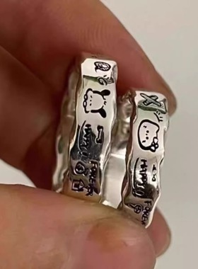 小众可爱猫咪合金戒指男女超萌黑猫白猫情侣闺蜜对戒时尚简约大气