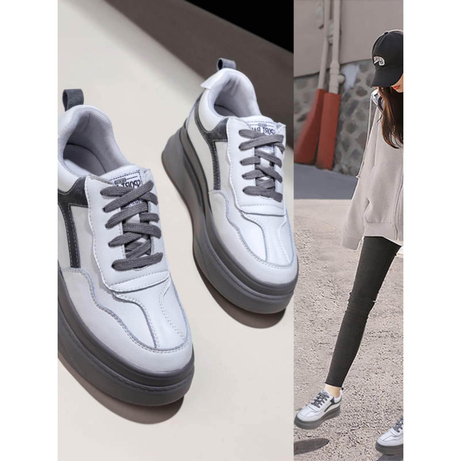 明星同款2024年透气厚底松糕内增高小白鞋秋季新款ins潮鞋子女鞋