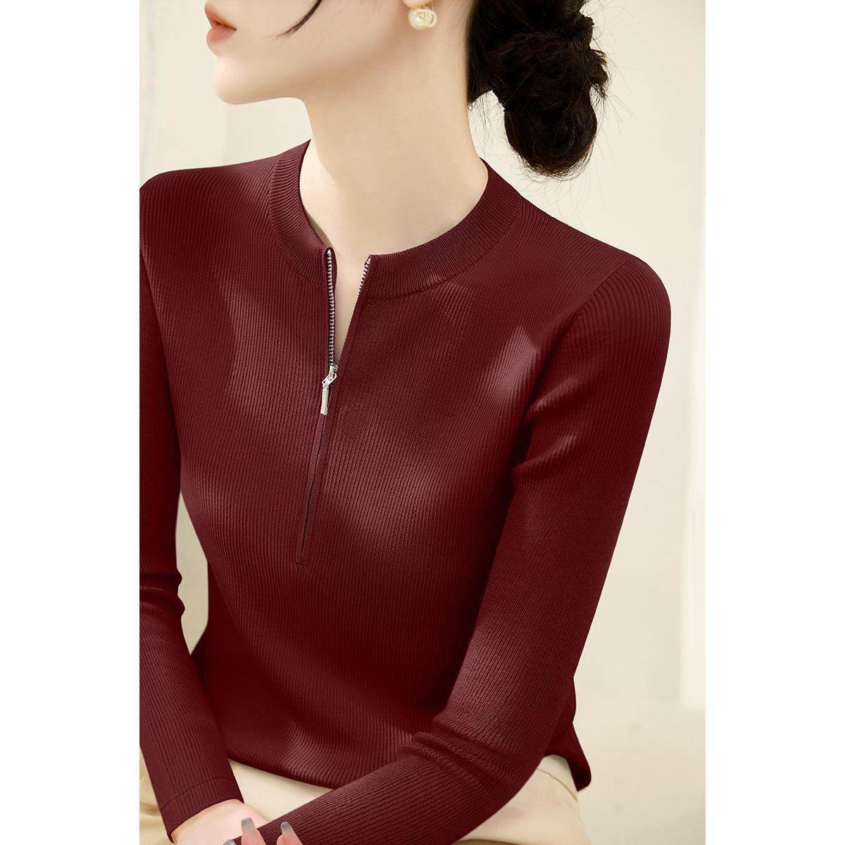 拉链设计长袖毛衣内搭打底衫女秋冬季新款圆领针织纯色简约上衣,淘宝优惠券,粉丝福利购,淘宝优惠卷