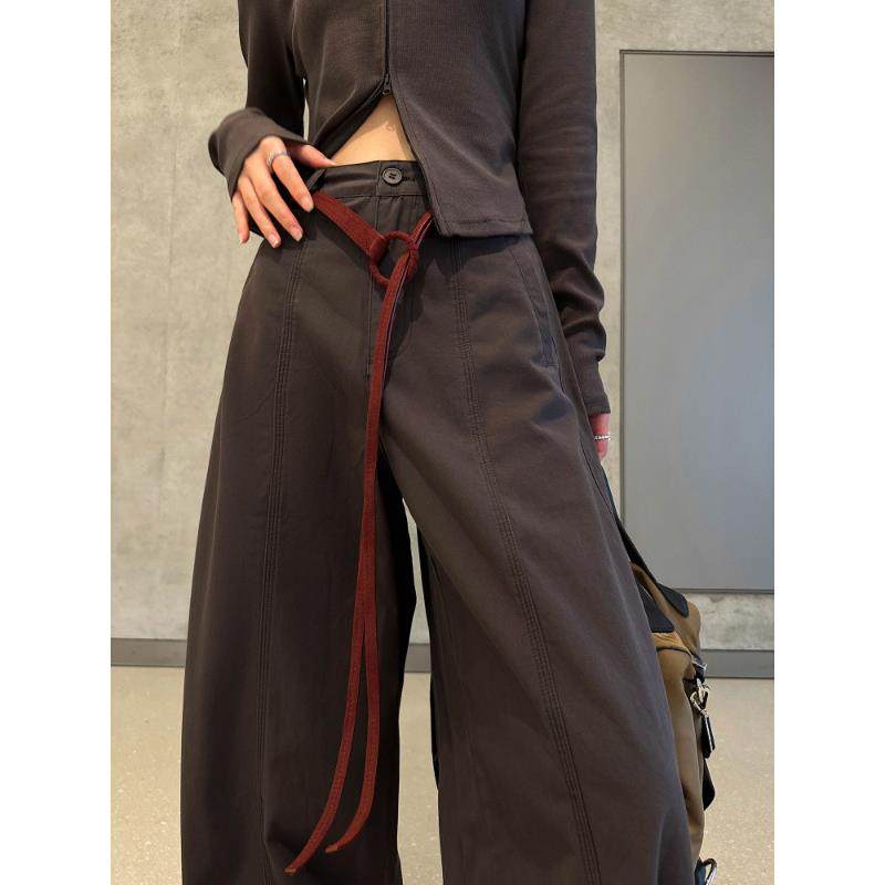 美式灰色阔腿工装裤女2025秋季新款高腰垂感显瘦宽松直筒拖地裤子,淘宝优惠券,粉丝福利购,淘宝优惠卷