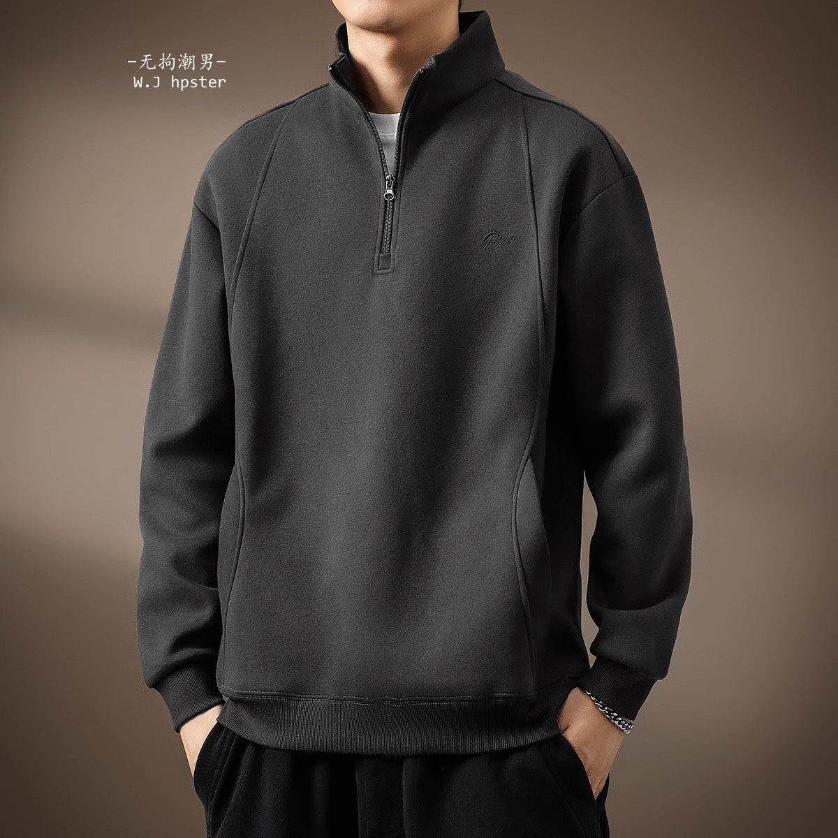 it neith BIAS潮牌软糯半拉链立领卫衣男秋季加绒宽松大码Polo衫,淘宝优惠券,粉丝福利购,淘宝优惠卷