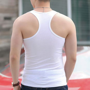 Summer Men's Heavyweight Cotton Street I-shaped Sleeveless Fitness Muscle Slim Fit Elastic Sweat-Absorbent Muscle Men Wear