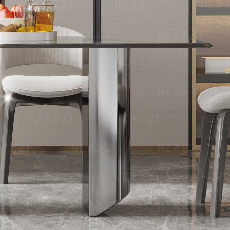 HERZZI家用意式极简轻奢餐桌椅子组合简约钢化玻璃饭桌子鱼肚桌,淘宝优惠券,粉丝福利购,淘宝优惠卷